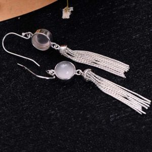 Sterling Silver Tassels Rose Quartz Drop Earring (058958)