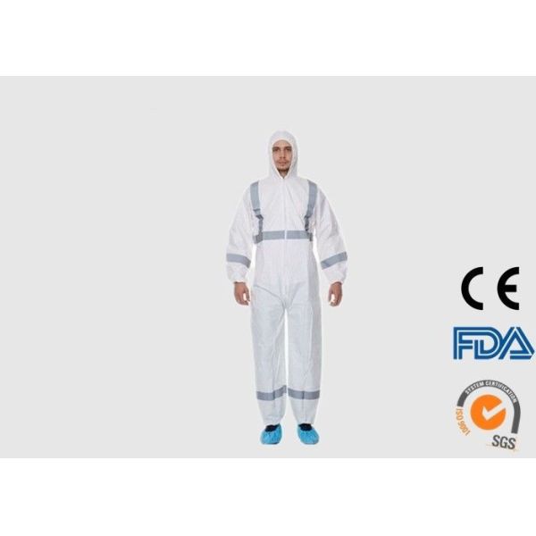 Buy SMS Disposable Protective Coveralls Liquid Resistant With Reflective Tape at wholesale prices