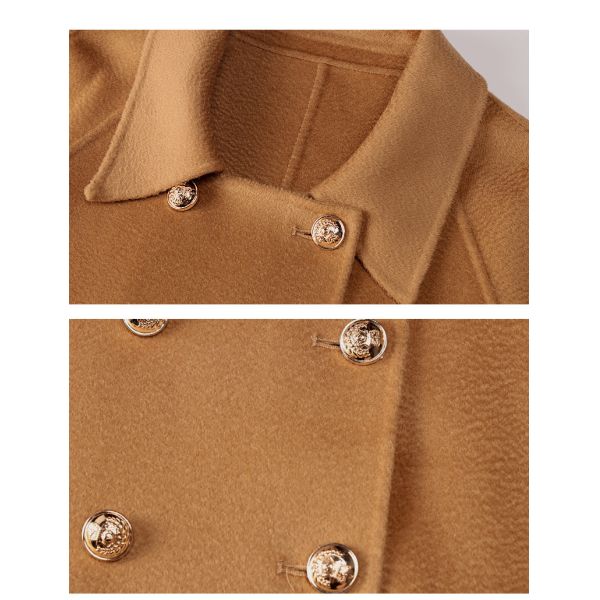 Double Breasted Woven Women Wool Coat Handmade