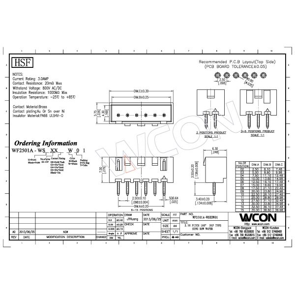 2.5Pitch Straight Type Wire To Board Connector Sing Row Wafer Car Electrical Connectors