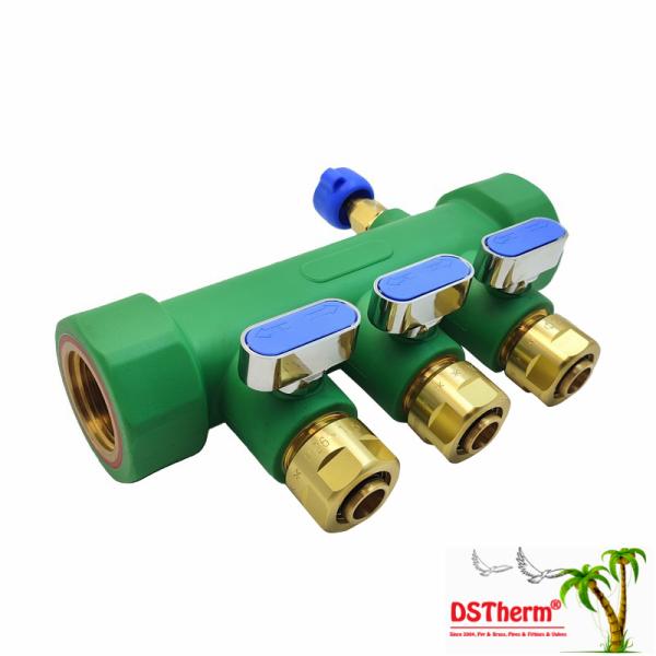 PPR Manifolds With Ball Valve Hot & Cold Water Blue 3 Ways Manifolds Customized