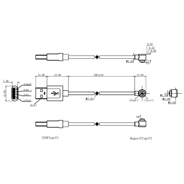 1A Magnetic Cable Connector USB Charging Round Magnetic Charging Cable For Electronic Locks