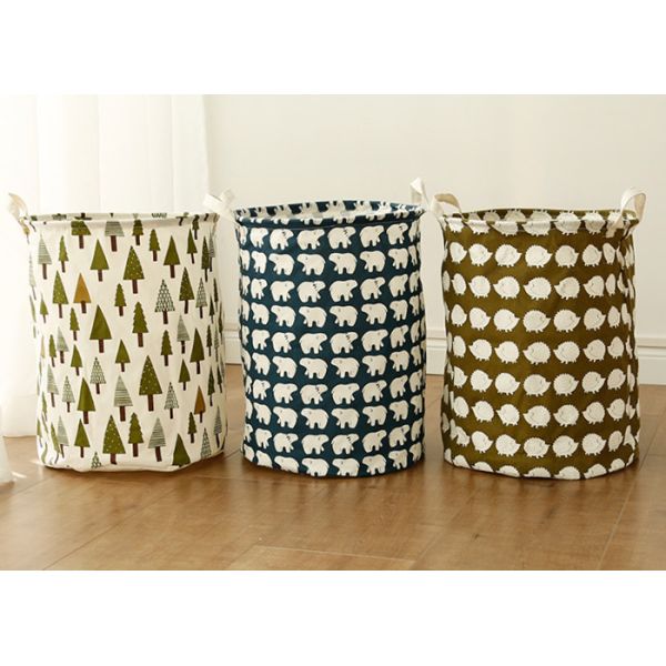 Puting Foldable washing laundry basket toy storage bag cotton lenon customized green gree laundry facility