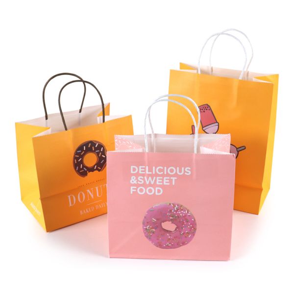 Custom Order Donut Sandwich Kraft Paper Bags With Twisted Handles for Food Industrial