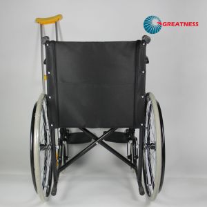 Solid Castor Folding Steel Wheelchair With Black Powder Coating Frame