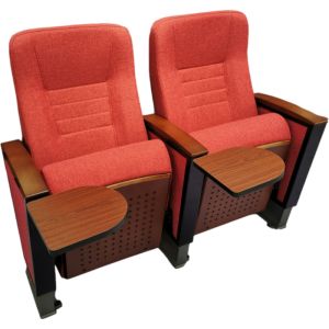 Fabric Auditorium Seating Chairs With Wooden Writing Table Pad