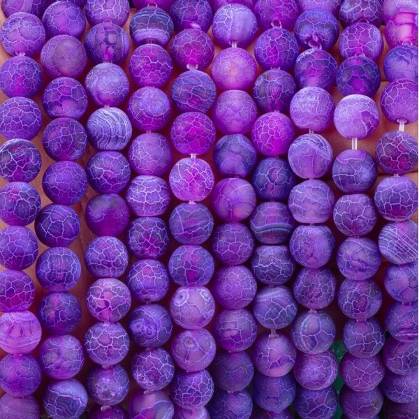 Purple Weathered Agate Loose Bead Strands Semi Precious Stone Matt Frosted