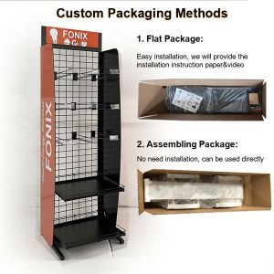 Supermarket perforated metal display stand rack with hooks and price holder
