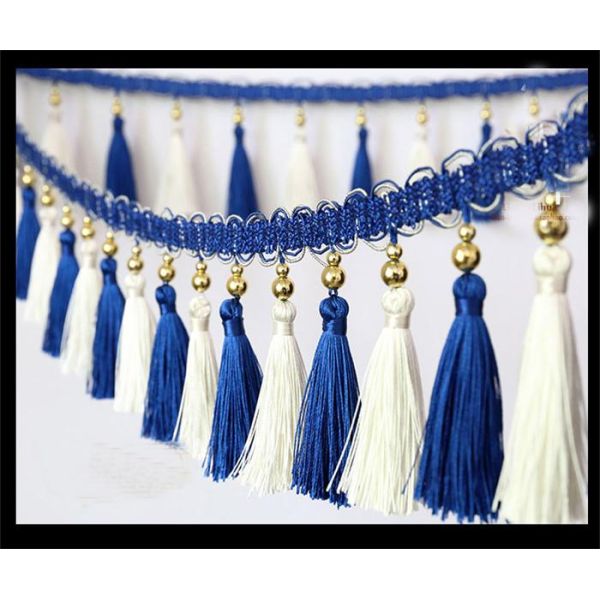 Home textiles OEM handmade pompon ball chain beaded trimmings tassels fringes for curtain