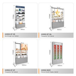 Beauty Store Stand Grey Wooden Laminated Display Cabinet With Light Box For