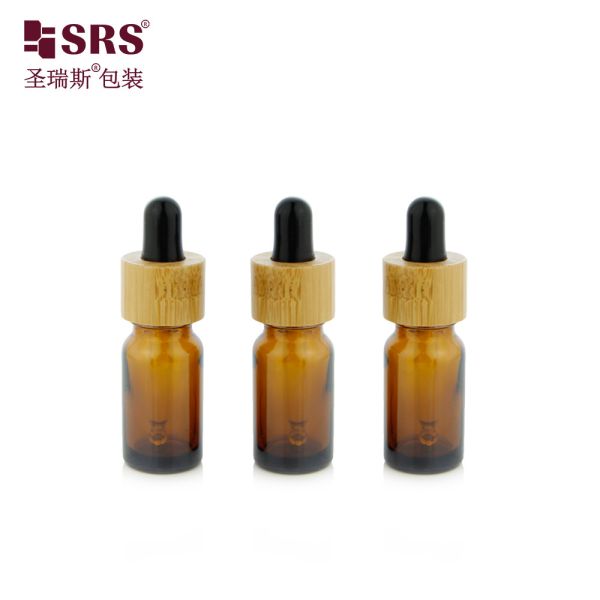 Luxury Bamboo Shoulder Glass Facial Serum Elegant Stock Available Dropper Bottle 10ml