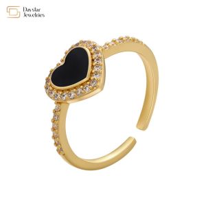 Women Gold Plated Jewellery Enamel Heart Ring Diamond Zircon Adjustable