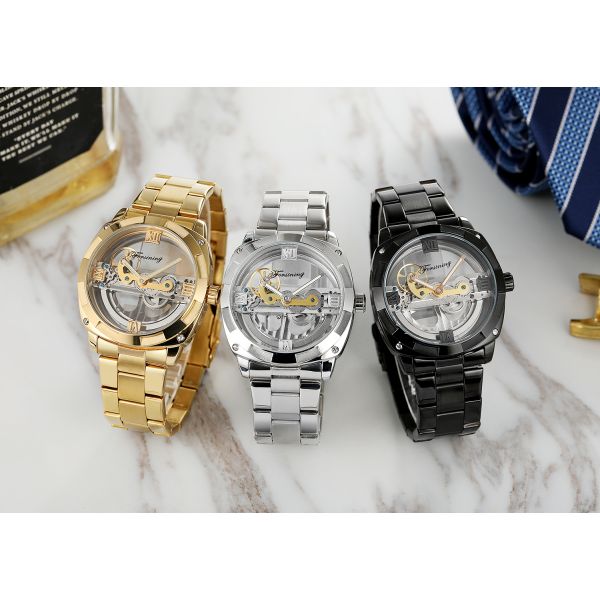 Fashion 44mm Automatic Mechanical Watch OEM Mens Automatic Skeleton Watch