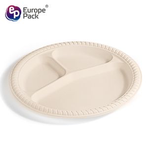 Online shopping high quality disposable food cornstarch plastic plate with 3