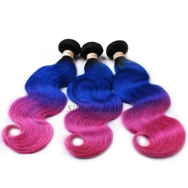 #T1B/Blue/Rose Red Body Wave Remy Human Hair Bundles Sew In Weave Bundles Brazilian Bundle Deals
