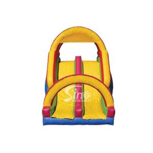 Outdoor commercial rainbow kids inflatable obstacle course with big slide