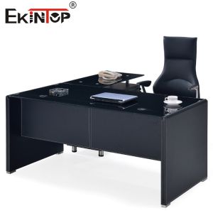 Modern Black Glass Computer Desk With Metal Legs Drawer Customized Size