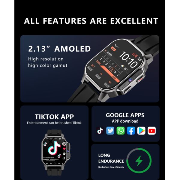 B22 4G Smart Watch 2.04 Inch AMOLED Screen 900mAh Battery