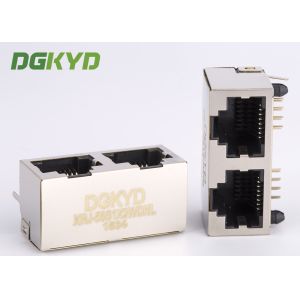 Shield Tab Up 2 Port RJ45 PCB Connector Without Transformer For Surveillance