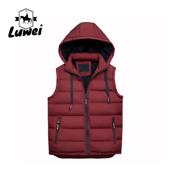 Wholesale High Quality Customization Sleeveless Utility Cotton Hooded Man Oversized Knit Down Vest For Men Sale