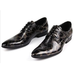 Crocodile Style Mens Black Brogue Shoes , Fashion Nightclub Genuine Snakeskin