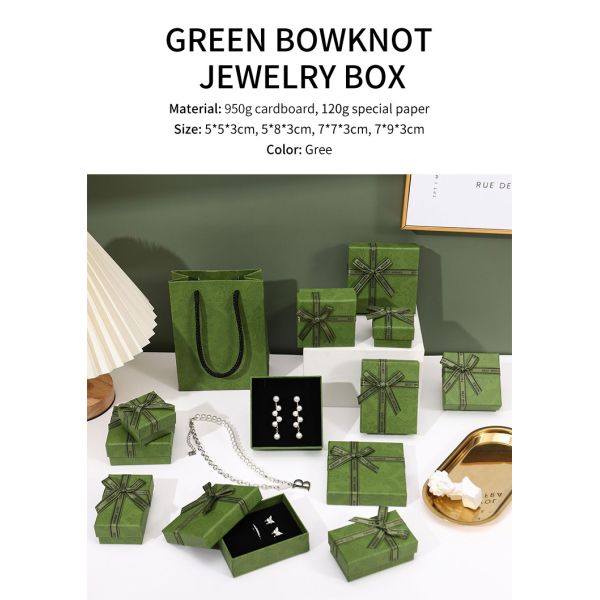 Luxury Green Jewelry Drawer Box Lid And Base Type For Necklace Bracelet Earrings Ring