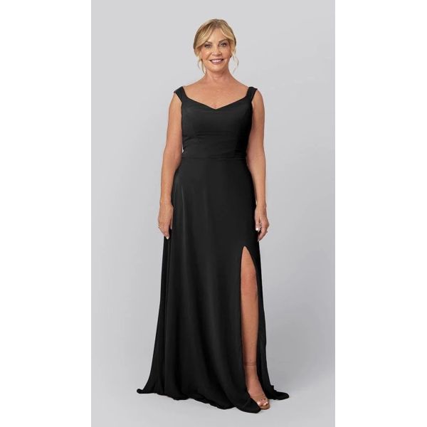 Modern Off-the-shoulder Sweetheart Neckline A-line Split Slit Zipper Black Chiffon Mother Of The Bride Dress