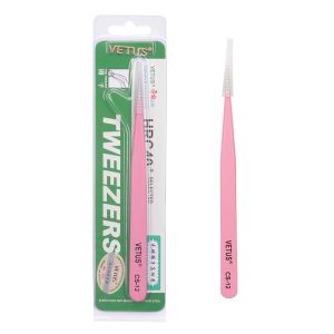 Pink Straight ST-12 Vetus Eyelash Tweezers Extensions Stainless Steel