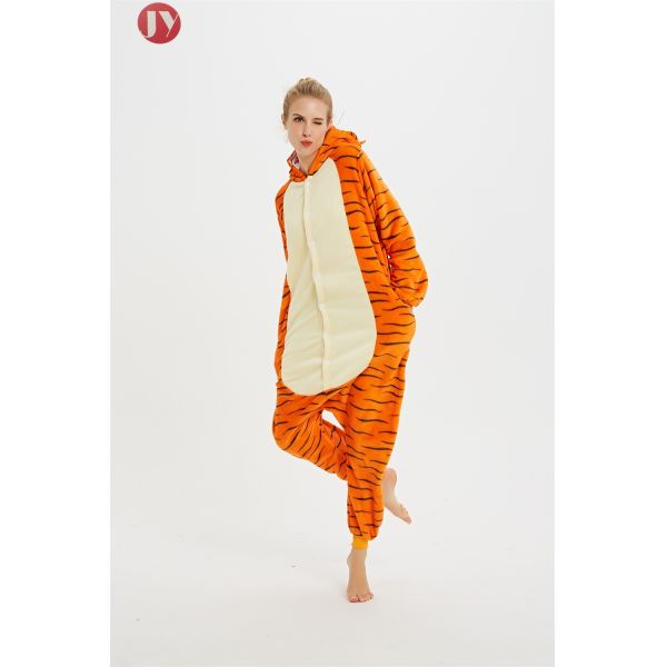 Women Tiger Onesie Pajamas , Tiger Adult Onesies Animal Head Hooded Embroidered