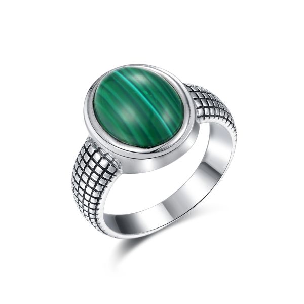 Womens 925 Silver Gemstone Rings Oval Egg Shape Malachite Engagement Rings