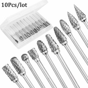10 PCS 1/8" 3mm Shank Unicolor Metal Polishing Double Cut Rotary Tool Carbide