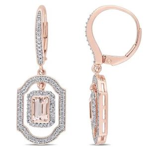 925 Sterling Silver Rose Gold Plated Morganite Flower Stud Earrings