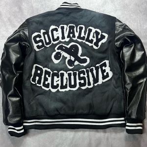 Custom Men Leather Sleeves Chenille Embroidery Black Varsity Jacket Letter