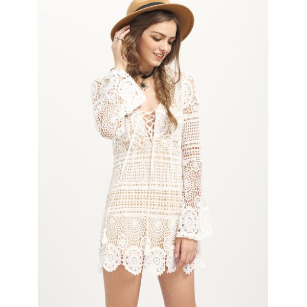 Bohemian White Dress Sexy Beach Tunic Women Casual