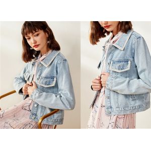 OEM Denim Jacket Women Embelishment Light Wash Trucker Elegant Style