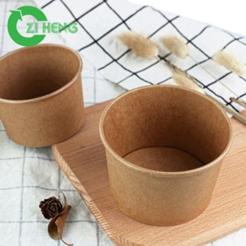 Buy Natural Kraft Sturdy Microwave Paper Bowl Hot Food Use With Clear Lids at wholesale prices