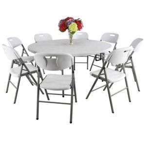 Six Foot 8 Foot Folding White Round Plastic Banquet Table For 10 Seater Outdoor