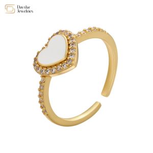 Women Gold Plated Jewellery Enamel Heart Ring Diamond Zircon Adjustable