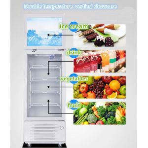 298L vertical double door double temperature display beverage cooler/beverage