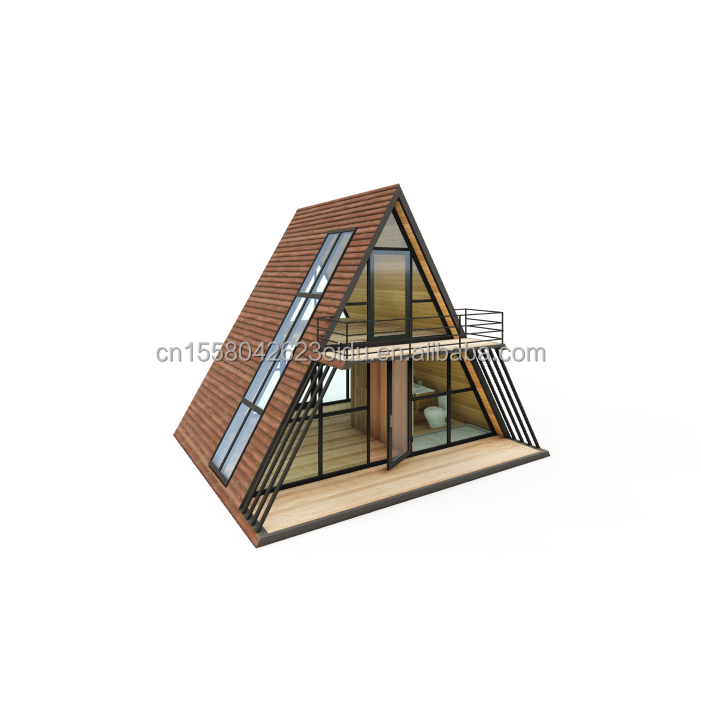Resort Triangle Shape Wooden House Steel Frame with Galvanized Steel Bending 180g and 50/75/100mm Wave Sandwich Panel Walls