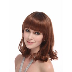 Quality Short Curly Synthetic Hair Wigs , 6A Synthetic Curly Wigs Darker Brown for sale