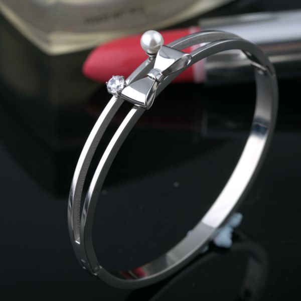 Beautiful Bowknot Women Bracelet Jewelry , Stainless Steel Diamond Bangle,Pearl Stainless Steel Bracelet