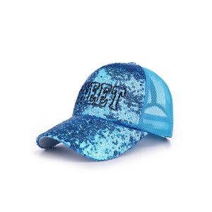 China Sequins Blue Boys Mesh Baseball Caps Embroidery Breathable Good Flexibility on sale