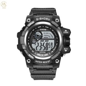 Quartz Digital Sports Watch Waterproof With Black Silicone Band