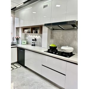 Modern Kitchen Cabinets with Quartz Countertop and Backsplash
