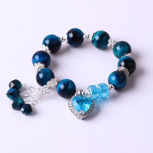 Handmade Round Bead Crystal Gemstone Elastic Bracelet with Deluxe Charms