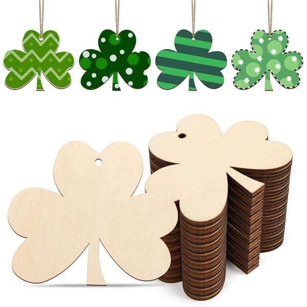 Buy Wooden Shamrock Ornaments Patrick's Day Decoration Unfinished Wood Discs for Home Farmhouse Crafts Hanging Spring Decorations at wholesale prices