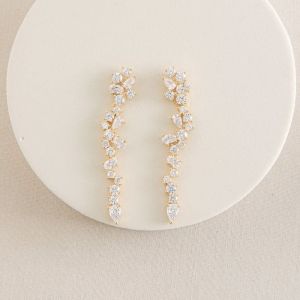 Cluster Drop Bridal Statement Earrings White Cubic Zircon Brass Earrings