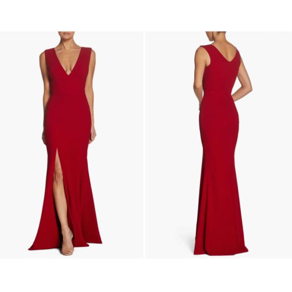 Perfect Manufacturer Deep V-neck Sleeveless Full-length Trumpet Gown Evening Dress Front Split Slit Plus Size