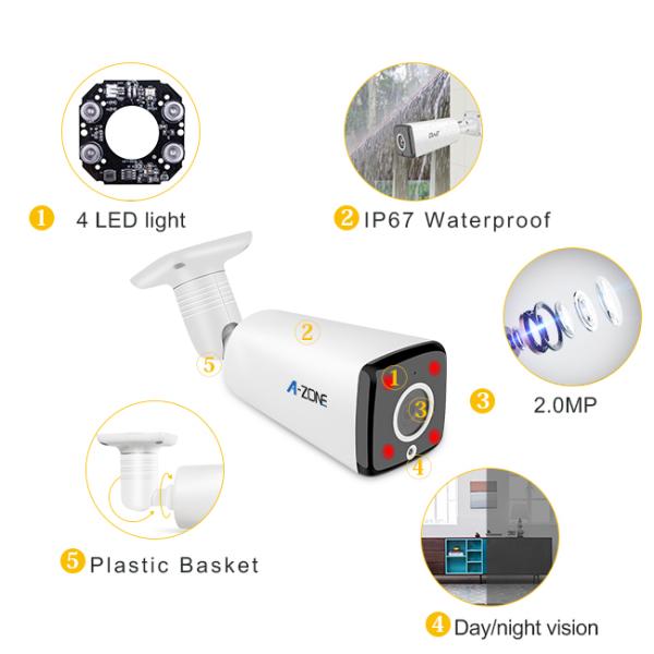 2.0 megapixel Bullet Surveillance Cameras Night Vision 4pcs Array LED 2 Year Warranty